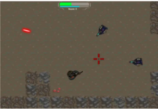Figure 1. A view of the game featuring the player in lower middle and two enemy soldiers.