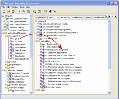 Figure 2.5: Showing how to create SimQuest applications in the authoring environ- environ-ment by dragging and dropping.