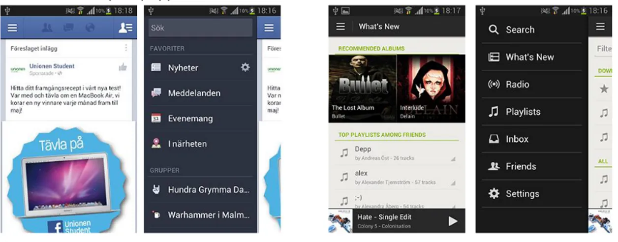 Illustration 2: to left: Facebook to right: Spotify 