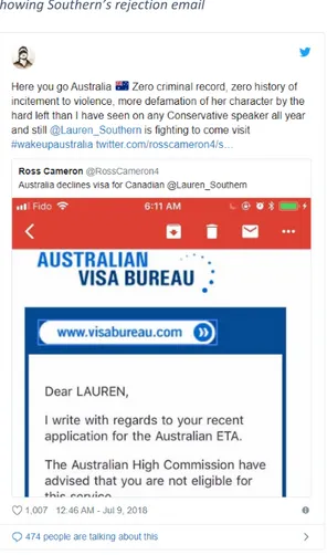 Figure 2: Image of the tweet embedded in article  showing Southern’s rejection email 