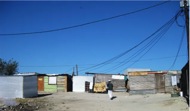 Figure 1.1 Picture of stolen electricity, Gugulethu schacks, South Africa, February 2009