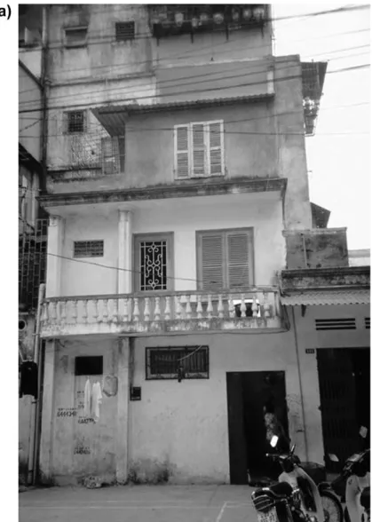 Fig. 10. (a) Exterior of apartment block showing front door and small window of Lan’s ground ﬂoor apartment and (b) interior of Lan’s tiny apartment taken from the front door.