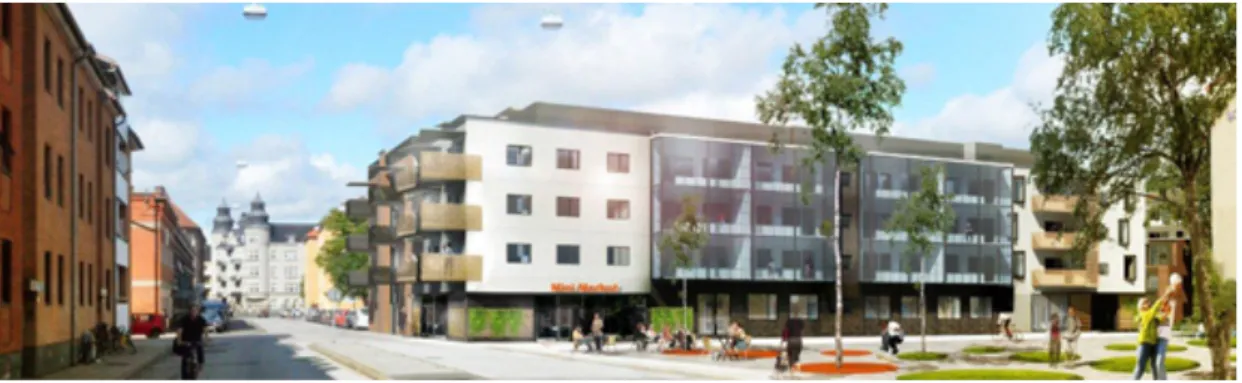 Figure 4: Illustration of ‘Trevnaden’, a new apartment block in North Sofielund. 