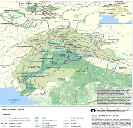 Figure 2-1: Location of reservoirs and barrages constructed on the Indus River and its tributaries (AQUASTAT, 2011) 