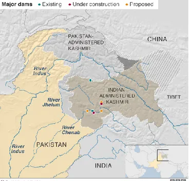 Figure 2-2 shows the geographical location of Kashmir and also highlights the Indian occupied Kashmir  i.e