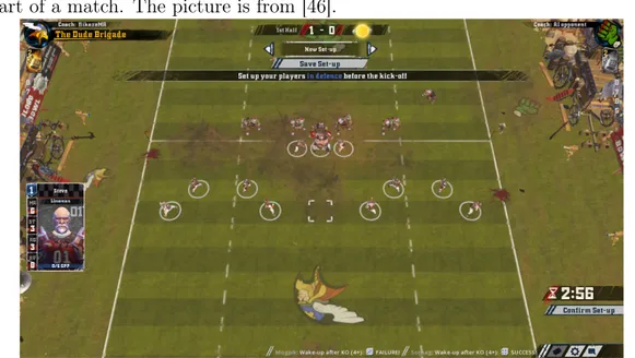 Figure 3.2: This screenshot from Blood Bowl 2 shows a setup of players before the start of a match