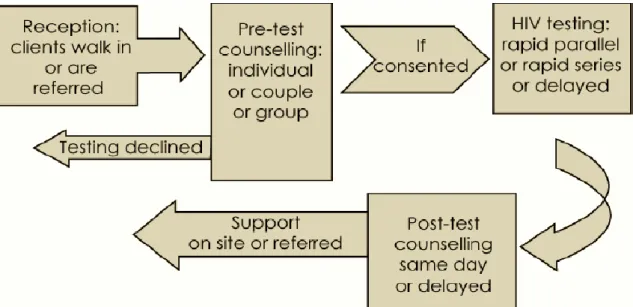 Figure 1. The process of VCT according to MoH guidelines. (Ministry of Health,  2003: 12) 