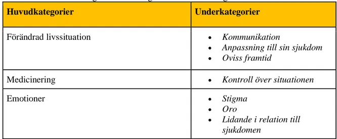 Tabell 3. Sammanfattning av huvudkategorier och underkategorier. 