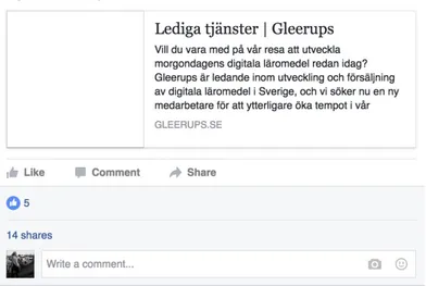 Figur 3. Inlägg på Facebook av Gleerups 