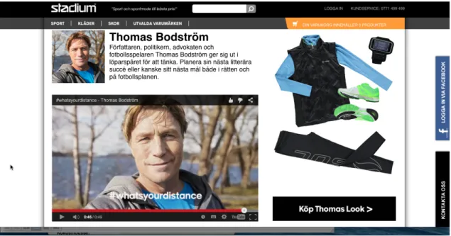 Figur 7. Skärmdump som visar Thomas Bodströms profil och löparfilm  (Stadium, 2014[1])