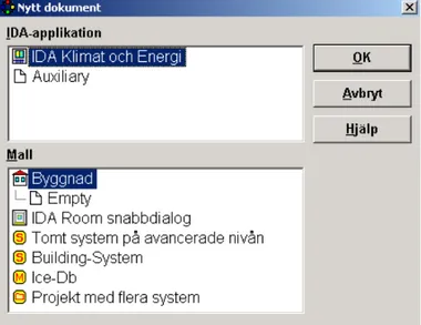 Figur  4-2  Dialogen  nytt  dokument.  (EQUA  Simulation,  2001) 
