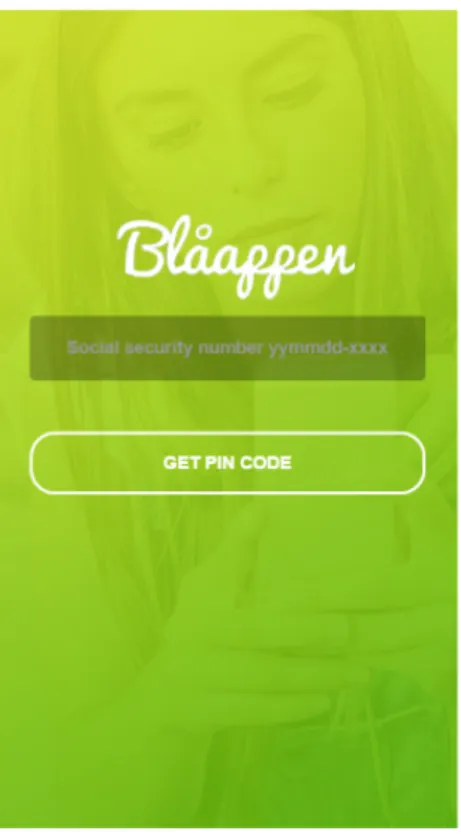 Figure 2.  Screenshot of The Blue App login screen. Source: Region Skåne.