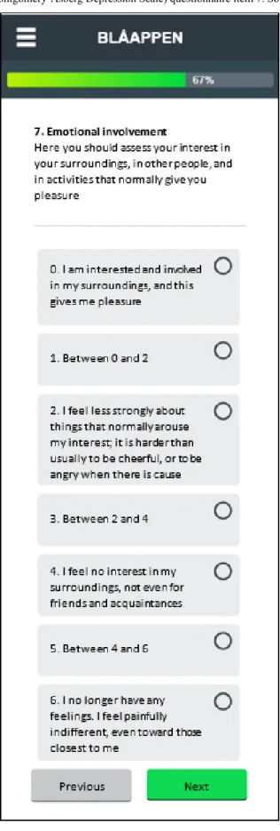 Figure 4.  Screenshot of the MADRS-S (Montgomery-Åsberg Depression Scale) questionnaire item 7