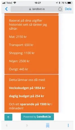 Figure 4-7. Nina 2.0 presents a budget automatically. 