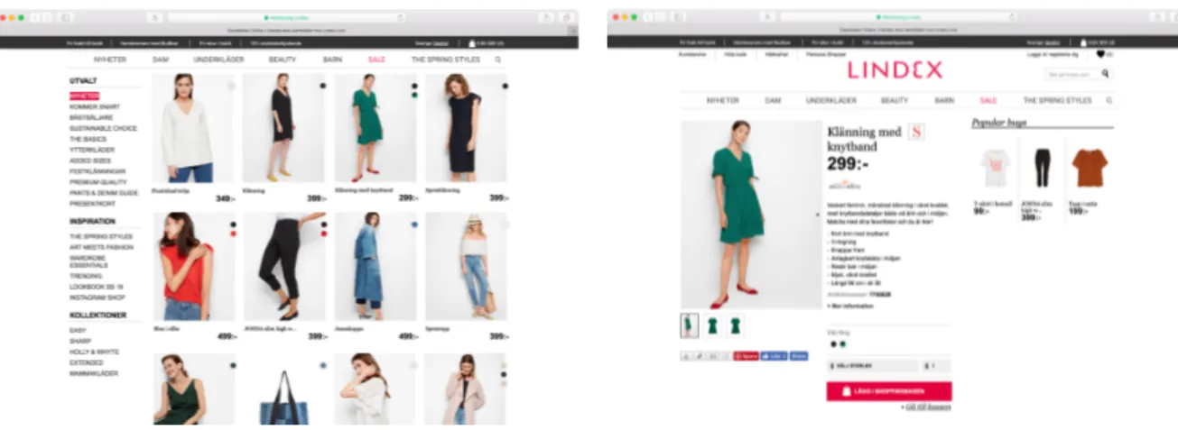 Figure 4.10 &amp; 4.11. Images showing a webshop and how the prototype could look. 