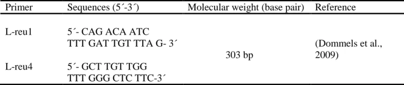 Table 1. Primers used for amplification in the PCR. 