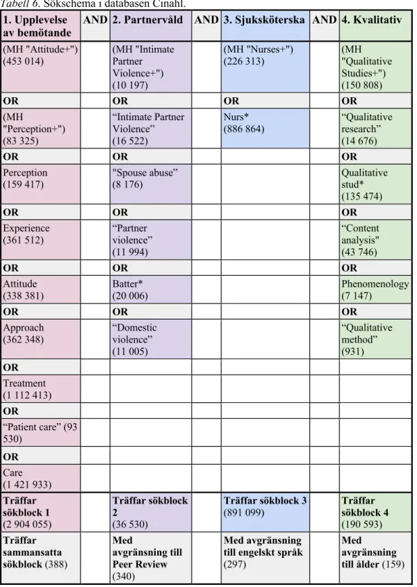 Tabell 6. Sökschema i databasen Cinahl. 