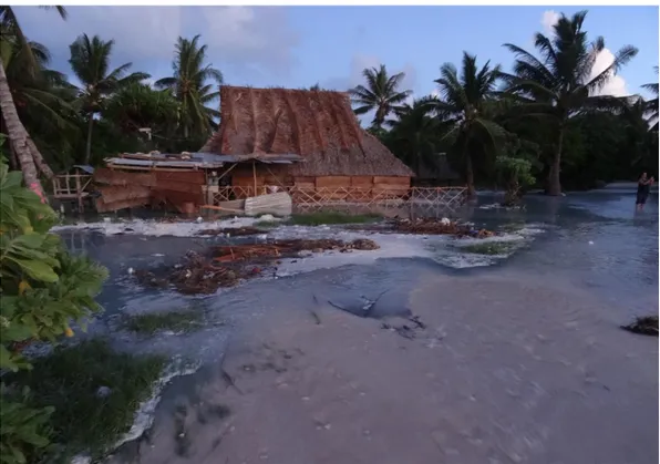 Figure 3: Houses damaged by flooding after a King Tide in Kiribati in 2015. Credit: Rick Haughton/2015