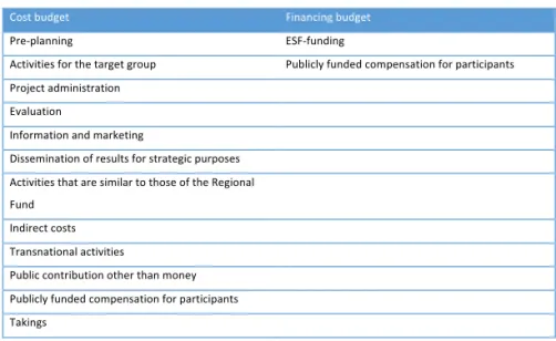 Table 5:  Cost budget and Financing budget 387