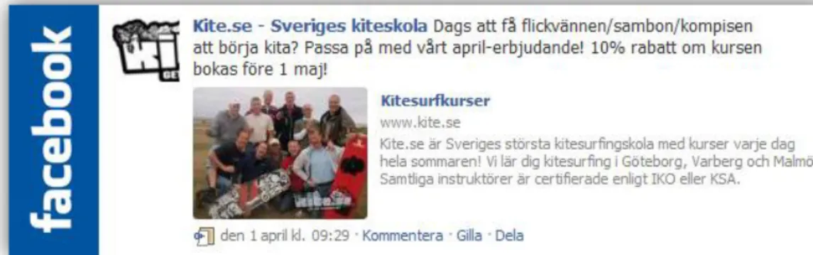 Figur 5 Facebook kampanj (Facebook, Kite.se, Mathiasson, 2010)