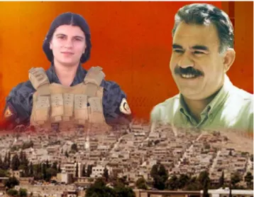 Figure 12 - Photomontage of Avesta Xabor in the sunrise together with Abdullah Öcalan