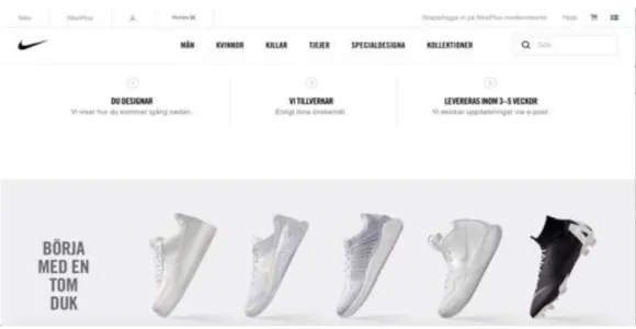Figur 1.  Nikes hemsida som visar hur konsumenten själv kan vara delaktig i skornas utseende