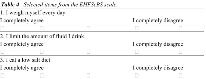 Table 4 . Selected items from the EHFScBS scale. 