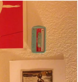 Figure 3. Julia’s phone case displayed on her  wall next to other artworks 