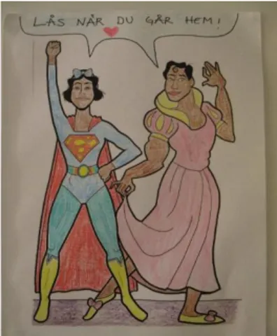 Figure 2: Snow White dressed in Superman’s costume and Superman dressed in a pink version of Snow  White’s dress