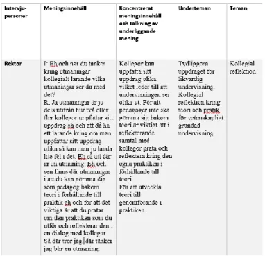 Fig 3 . Sammanfattande tabell som använts i analysarbetet.