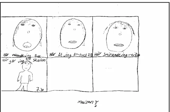 Figur 3. Majsans teckning där hon har ritat serierutor. 