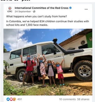 Figure 12.1: ICRC “COVID-19” post, selected from the thirty-eight visual posts shared on  the ICRC’s Facebook page during this time period