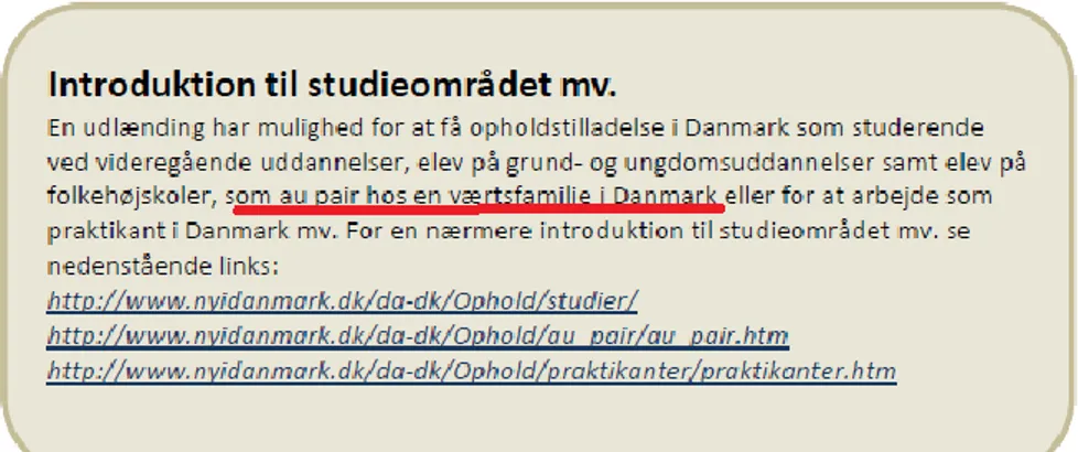 Figure 1.  An introduction to different types of student visa by the Danish Immigration Service 