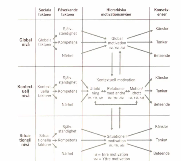 Figur 3. Den hierarkiska modellen om inre och yttre motivation tillämpad på idrott. (Hassmén, Hassmén 