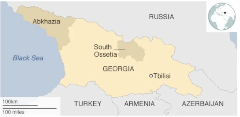 Figure 1. The two breakaway republics of Abkhazia and  South  Ossetia  within  the  internationally  recognized  borders of Georgia