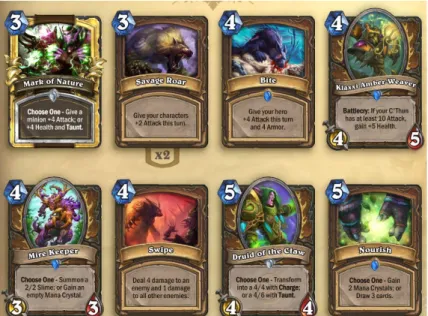 Fig. 3. A selection of cards from Hearthstone featuring various spells and minions. 