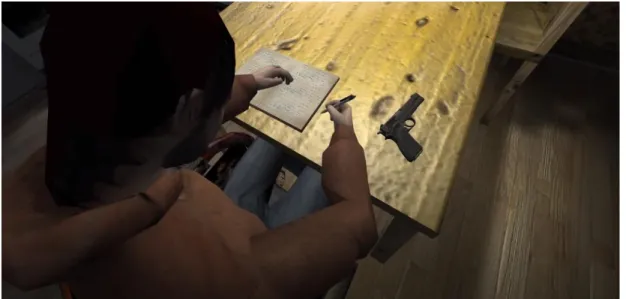 Fig. 3. External Simon writing his book. Screenshot from Cry of Fear . 