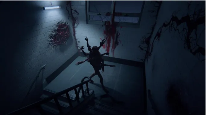 Fig.  11.  There  are  numerous  demon  chase  sequences  through  the  school.  Screenshot  from  Outlast 2.