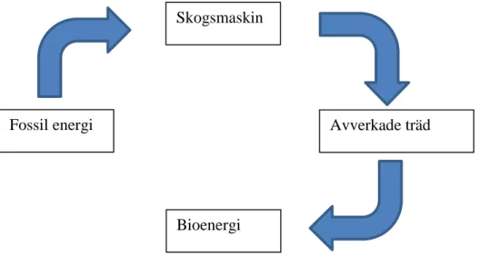 Figur 3. Ackumuleringen av bioenergi kräver idag fossil energi. 