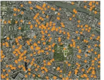 Figur 11 Karta över Paris med WiFi zoner som FON tillhandahåller. 