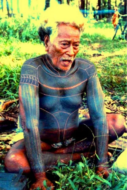 Figure 1. A rare picture of one of the last Bellonese to wear the full taukuka tattoo    (source: http://siagency.blogspot.com/2013/07/the-last-priest-chief-of-mu.html)