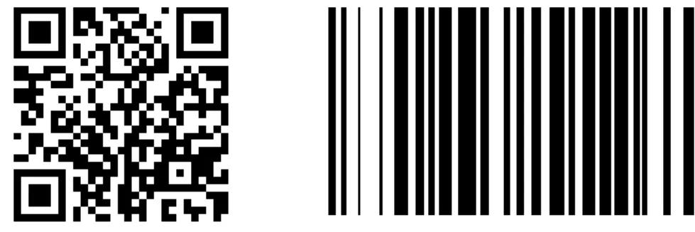 Figur 1: Till vänster en QR-kod och till höger en streckkod. 