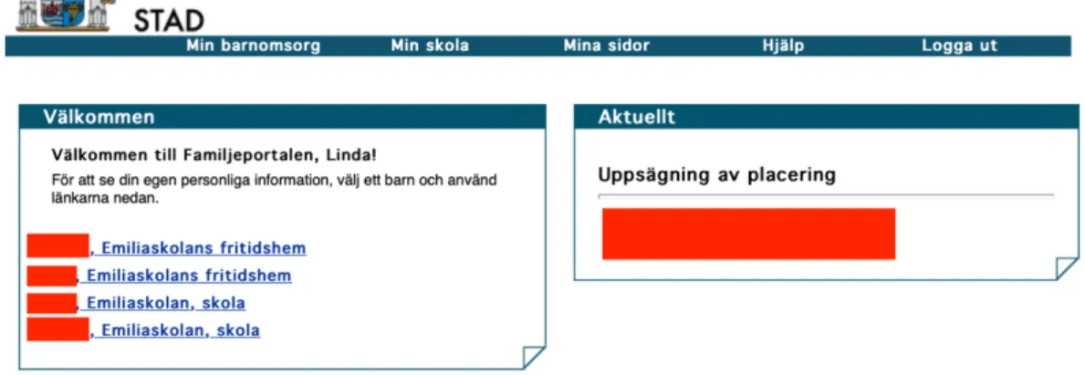 Figur 2: Skärmbild från startsidan på Familjeportalen. (Landskrona Stad, 2020) 
