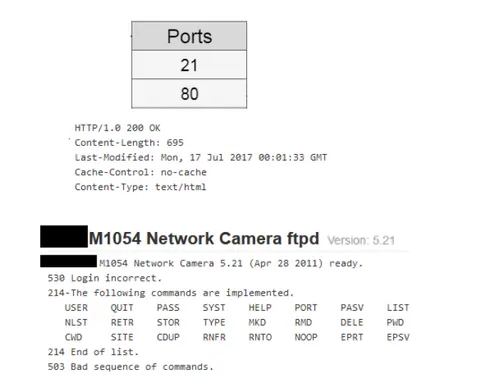 Figure 11: Textual information of two of the ports of the smart cameras with the CVE- CVE-2011-5261 vulnerability.