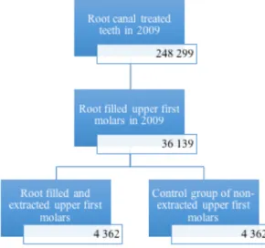 Figure 1 .  The selection process of  the two study groups. The first  selection consisted of the total  number of root canal treated teeth  in Sweden in 2009