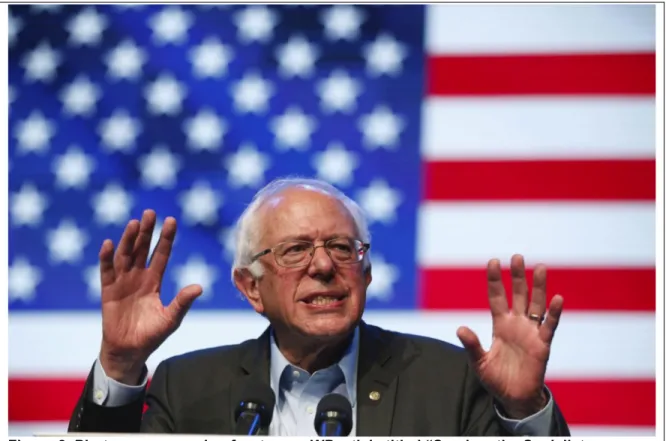 Figure 8. Photo accompanying front-page WP article titled “Sanders the Socialist  Embraces His Moment”