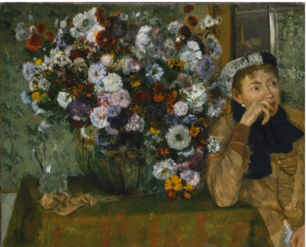 Figur 1- A Woman Seated Beside a Vase of  Flowers (Degas, 1865)