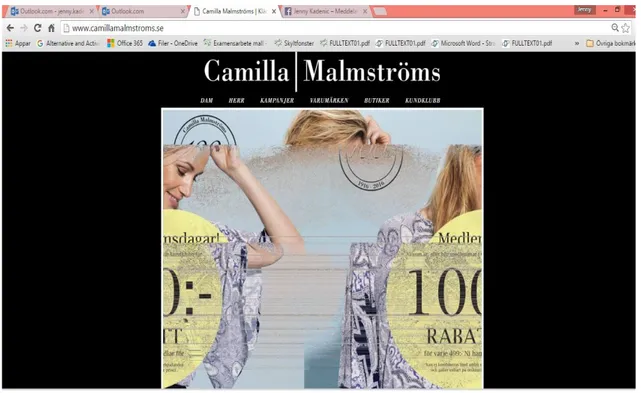 Figur 6. Camilla/Malmströms webbsida.  Hämtad: 2016-04-25 ) 