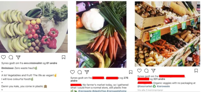 Figure 4. Examples of Instagram posts showing mundane practices such as grocery  shopping