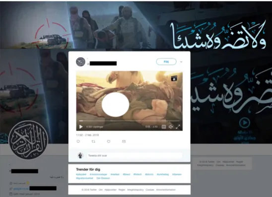 Figure 7. Screenshot of a Telegram supporter channel linked Twitter account, with extract   from recently published propaganda video